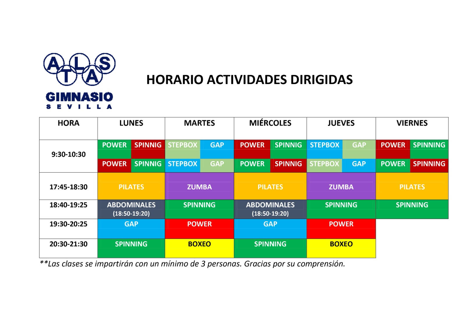 horario actividades dirigidas 2024
